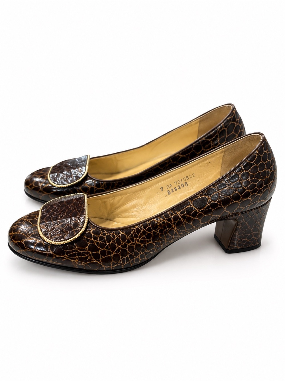 Saks Fifth Avenue Brown Croc Embossed Block Heel Pumps Size 7 Fits 6.5